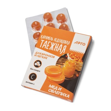 Карамель леденцовая «Таежная» для бронхов и легких, мед и облепиха 32,5 г-1